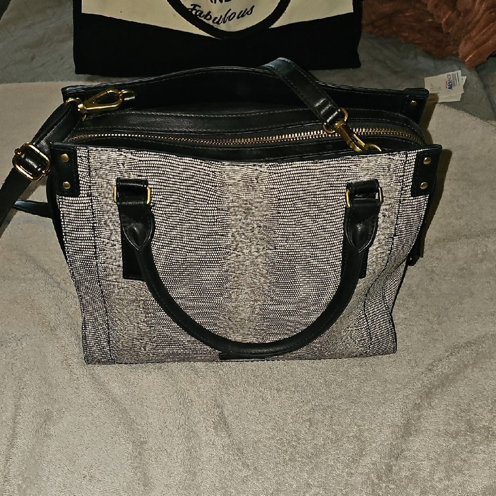 Fossil Black and Gray Satchel with Exotic Texture
